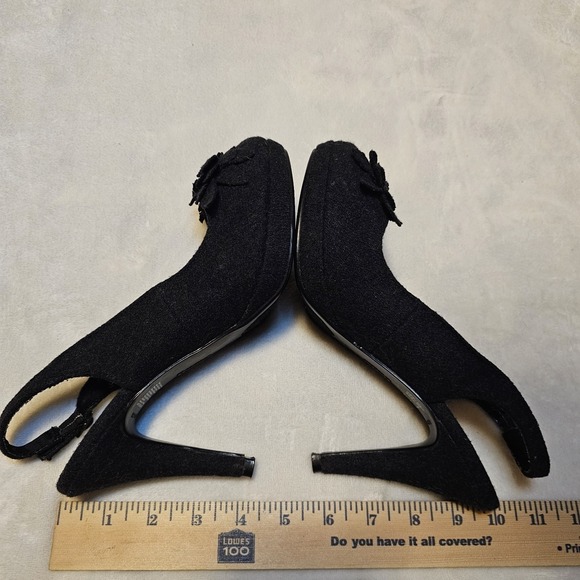 Dexter Black Wool Slingback Heels Decorative Flower On Toe Women's Size 7.5 - Picture 5 of 11